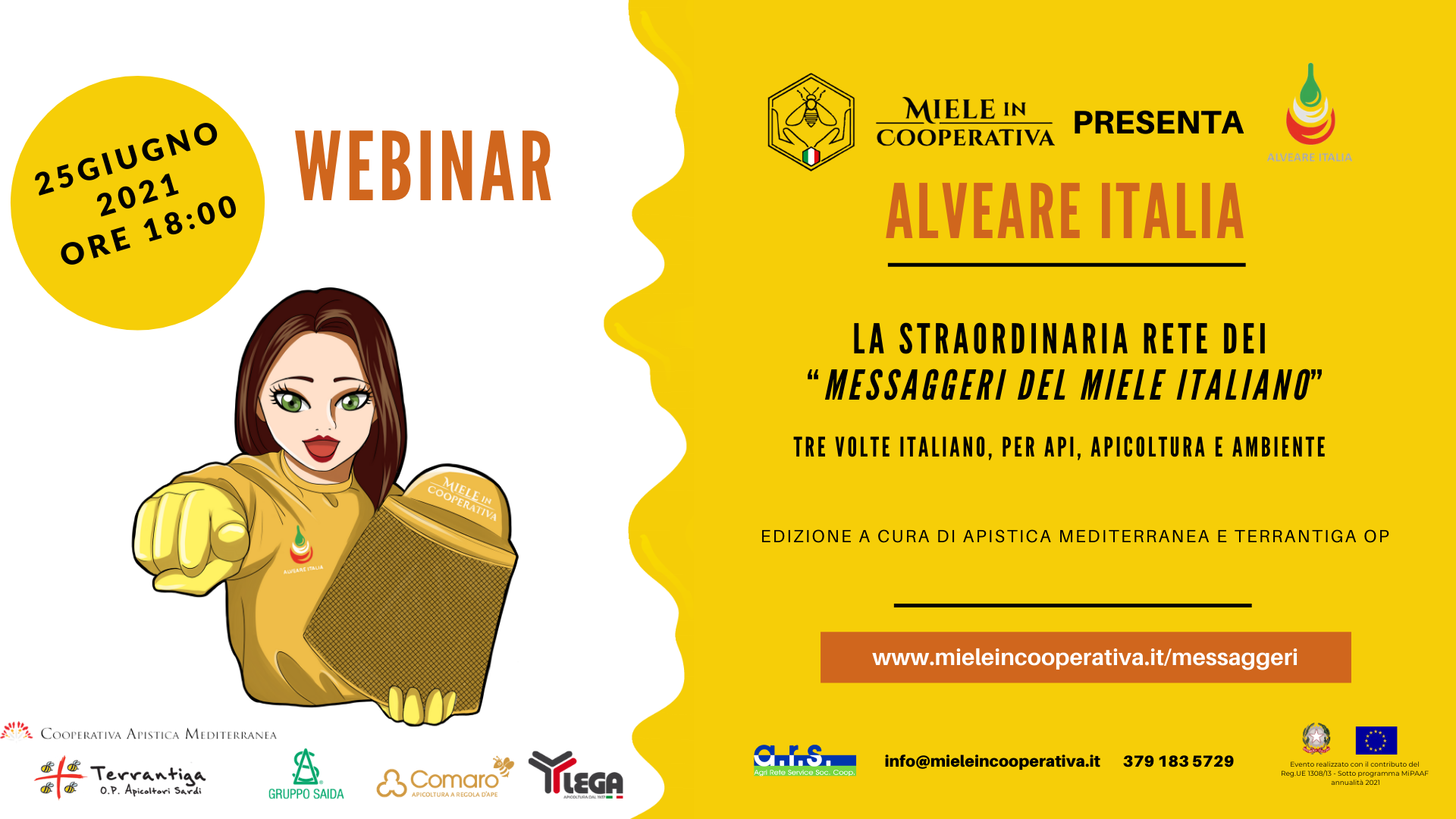 Al momento stai visualizzando Venerdi 25 giugno, ore 18:00, webinar del Progetto Alveare Italia.