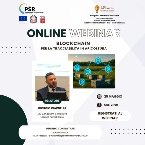ONLINE WEBINAR 29 MAGGIO 2025 – ORE 21:00: Blockchain per la tracciabilità in apicoltura